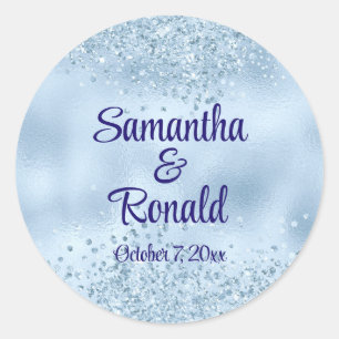 Elegant Baby Blue Glitter and Foil Wedding Classic Round Sticker