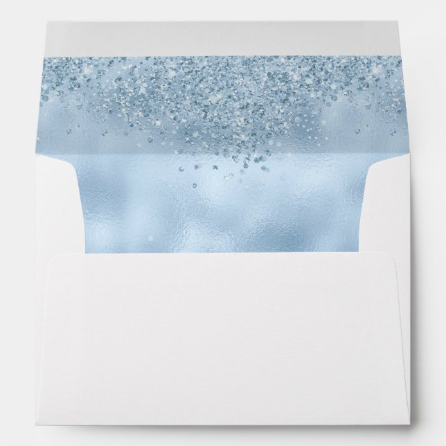 Elegant Baby Blue Glitter and Foil Wedding Envelope (Back (Bottom))