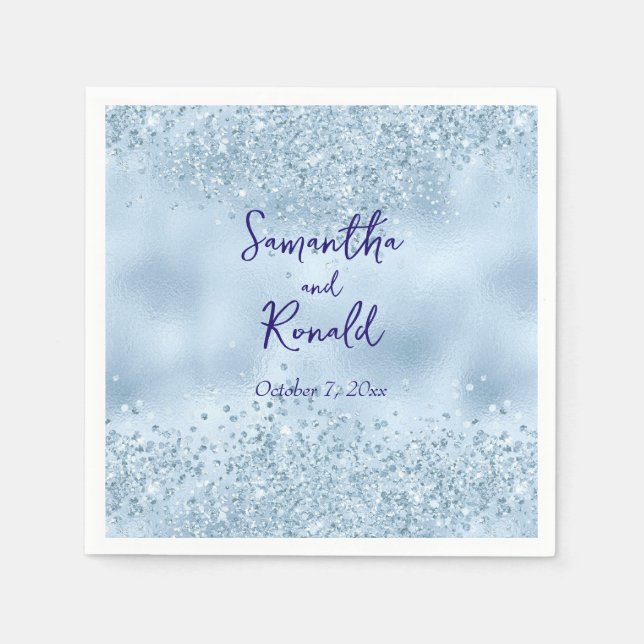 Elegant Baby Blue Glitter and Foil Wedding  Napkin (Front)