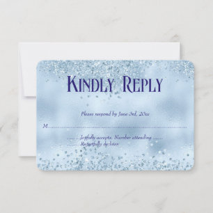 Elegant Baby Blue Glitter & Foil Wedding RSVP card