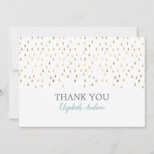 Elegant Baby Blue & Gold Raindrops Baby Shower Thank You Card