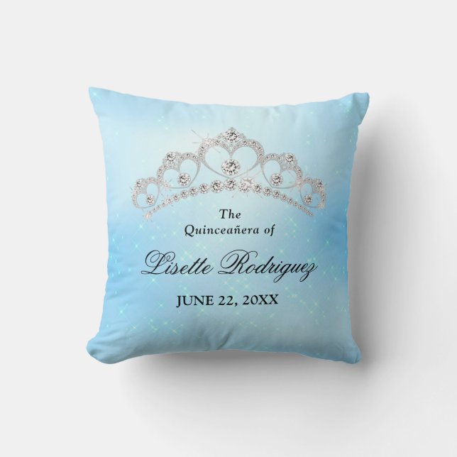 Elegant Baby Blue Quinceanera Custom Cushion (Front)