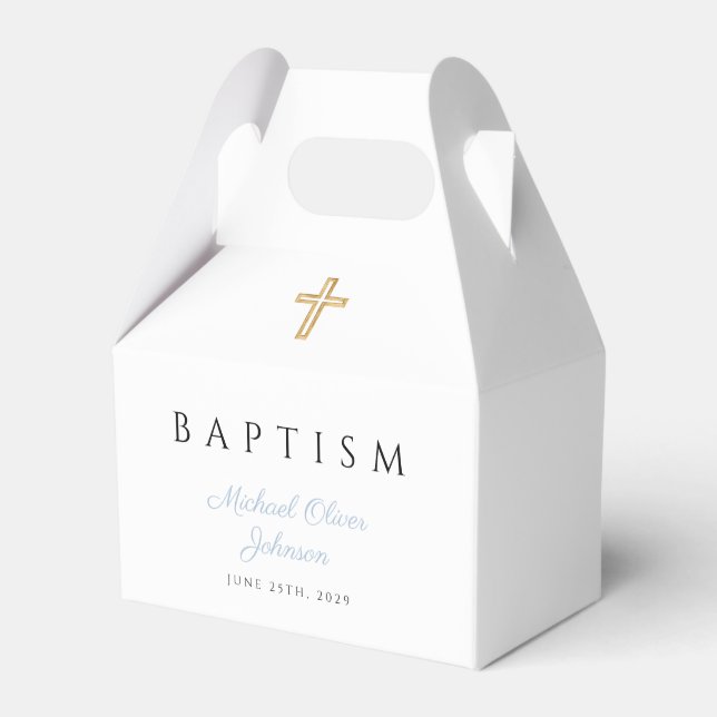 Elegant Baby Blue Script Boy Baptism  Favour Box (Front Side)