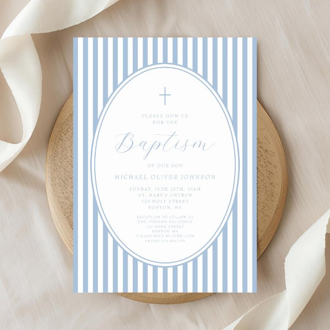 Elegant Baby Blue Script Boy Baptism Invitation (Elegant Baby Blue Script Boy Baptism Invitation)