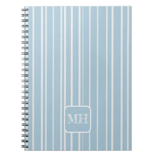 Elegant baby blue striped monogrammed notebook