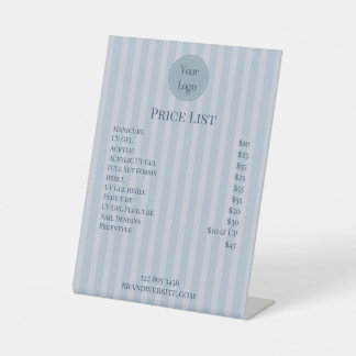 Elegant Baby Blue Stripes Price List Pedestal Sign