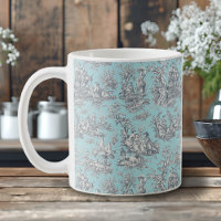 Elegant Baby Blue Vintage Toile de Jouy