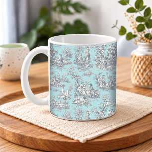 Elegant Baby Blue Vintage Toile de Jouy Coffee Mug