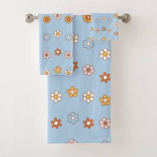 Elegant baby blue & yellow cute floral pattern bath towel set