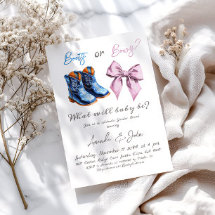 Elegant Baby Boots or Bows Boy Girl Gender Reveal Invitation