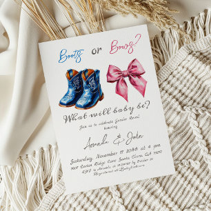 Elegant Baby Boots or Bows Pink Blue Gender Reveal Invitation