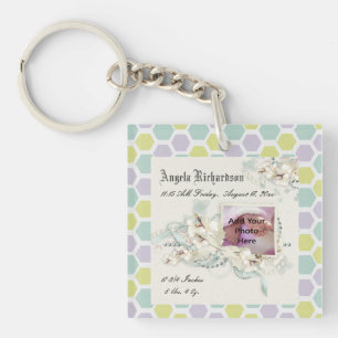 Elegant Baby Boy or Girl Scrapbook Photo Frame Key Ring
