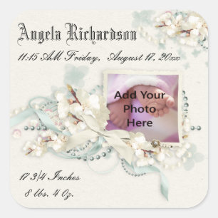 Elegant Baby Boy or Girl Scrapbook Photo Frame Square Sticker