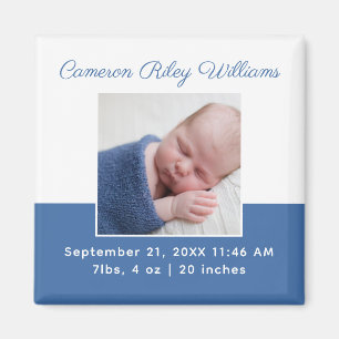 Elegant Baby Boy Photo Blue Birth Announcement Magnet