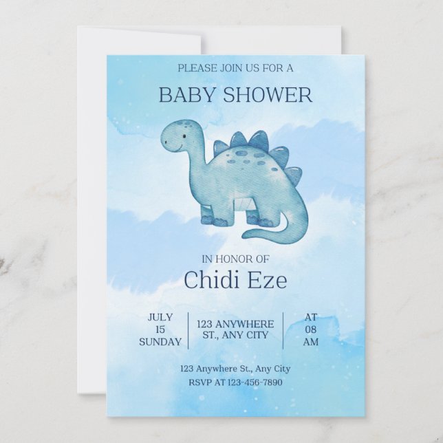 elegant baby boy shower invitation cute dinosaur (Front)