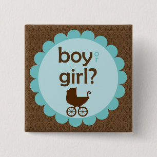 Elegant Baby Carriage Gender Reveal Party 15 Cm Square Badge
