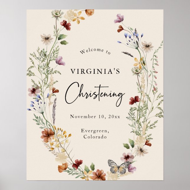 Elegant Baby Christening Welcome Poster (Front)