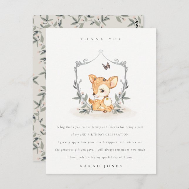 Elegant Baby Deer Floral Crest Any Age Birthday Postcard (Front/Back)