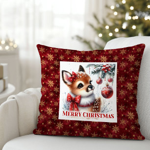 Elegant Baby Deer Snowy Forest Kids Gift Christmas Cushion