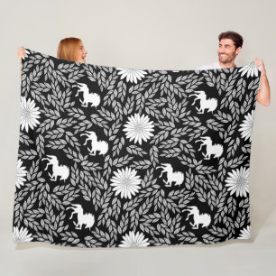 Elegant Baby Girl Black and White Unicorn Pattern Fleece Blanket