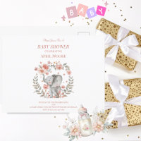 Elegant Baby Girl Pink Elephant Baby Shower