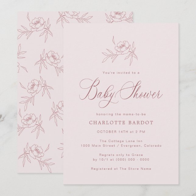 Elegant Baby Girl Pink Shower Invitation (Front/Back)