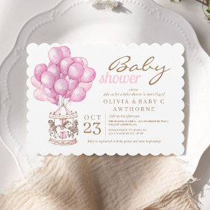 Elegant Baby Girl Shower Pink Balloon Invitation