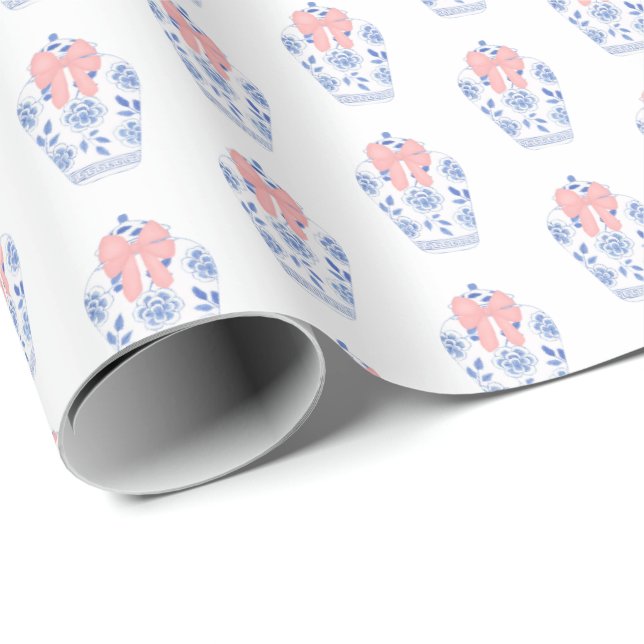 Elegant Baby Girl Shower Pink Ribbon Ginger Jar Wrapping Paper (Roll Corner)