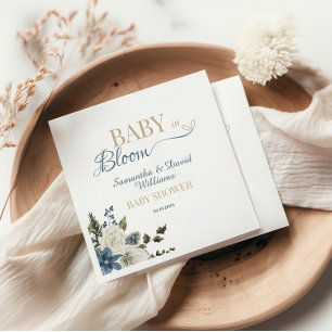 Elegant Baby in Bloom Blue Floral Botanical Napkin
