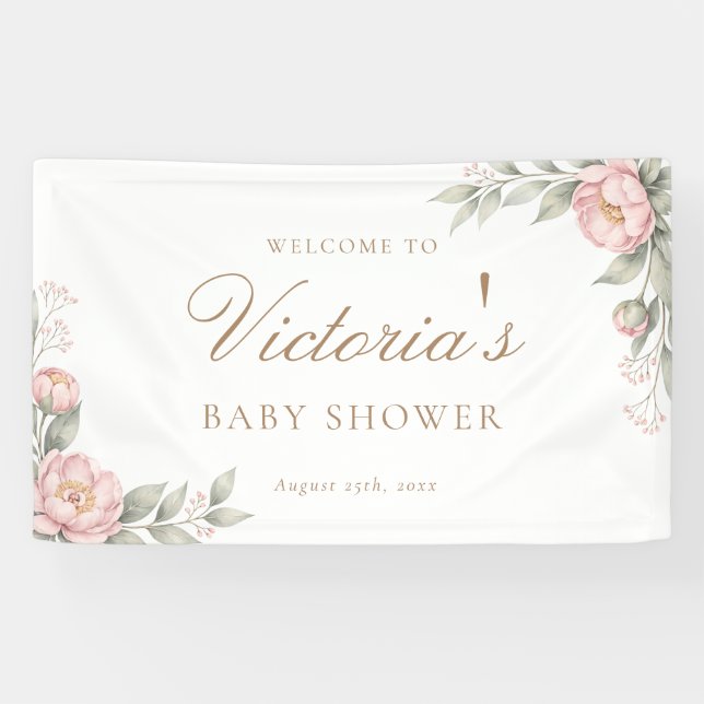 Elegant Baby In Bloom Girl Baby Shower Welcome Banner (Horizontal)