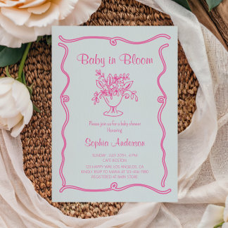 Elegant Baby in Bloom Pink Floral Baby Shower  Invitation