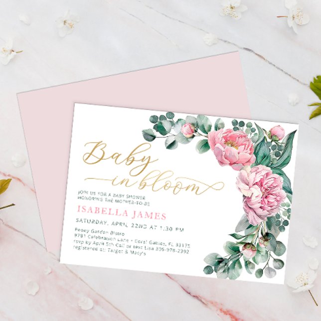 Elegant Baby In Bloom Pink Gold Girl Baby Shower Invitation (Baby In Bloom - Invite)