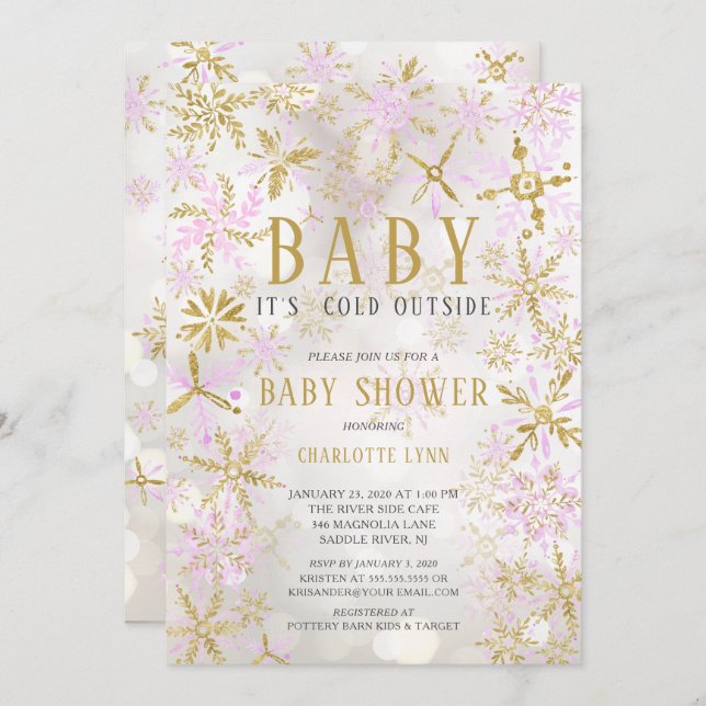 Elegant Baby It's Cold Outside Girls Baby Shower Invitation (Front/Back)