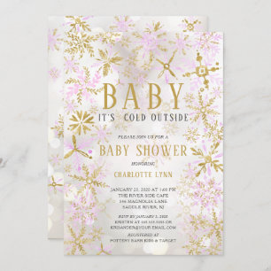 Elegant Baby It's Cold Outside Girls Baby Shower Invitation