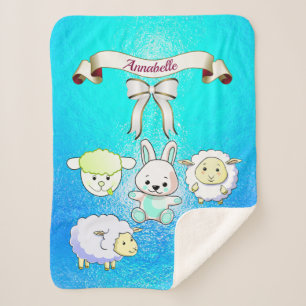 Elegant Baby Lambs Pattern Name Personalise Sherpa Blanket