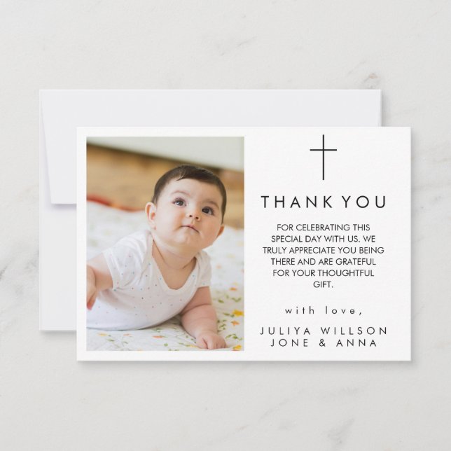 Elegant baby Photo Baptism Thank You card (Front)