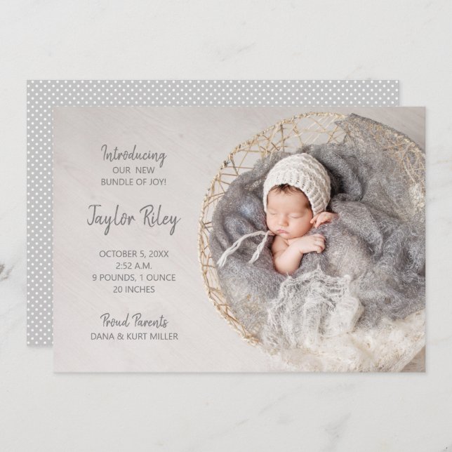 Elegant Baby Photo Birth Announcement (Front/Back)
