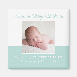 Elegant Baby Photo Mint Green Birth Announcement Magnet