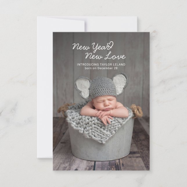 Elegant Baby Photo New Year Birth Announcement (Front)