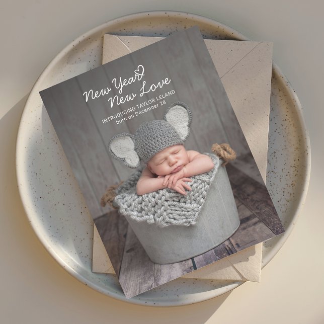 Elegant Baby Photo New Year Birth Announcement (New Year Baby Photo Announcement)