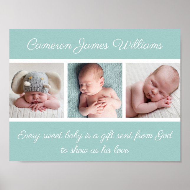 Elegant Baby Photo Teal Christian Quote Religious Poster (Front)