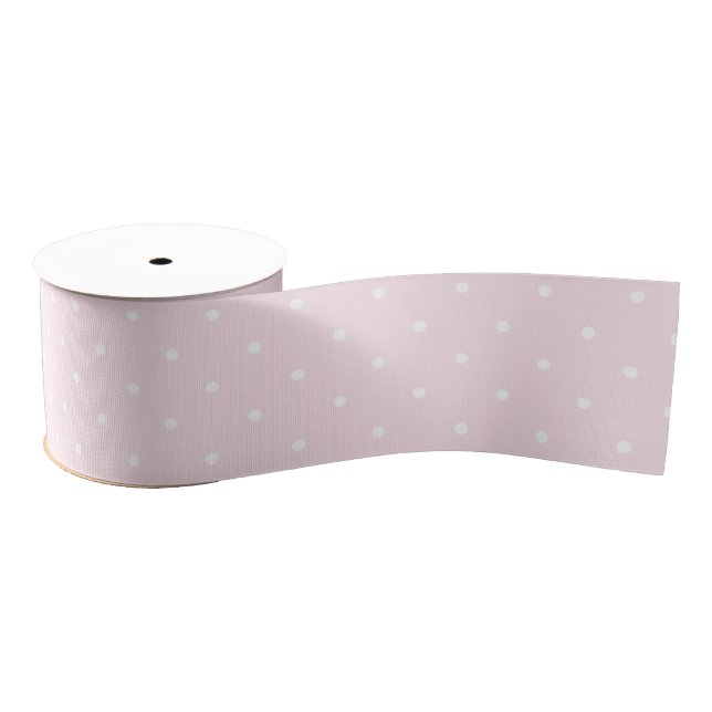 Elegant Baby Pink and White Polka Dots Pattern Grosgrain Ribbon (Spool)