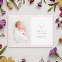 Elegant Baby Pink Gingham 2 Photo Girl Birth