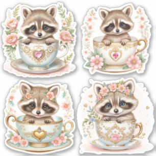 Elegant Baby Racoon in Teacup -  Floral Design