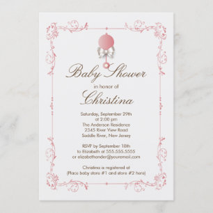 Elegant Baby Rattle Girl Baby Shower Invitation