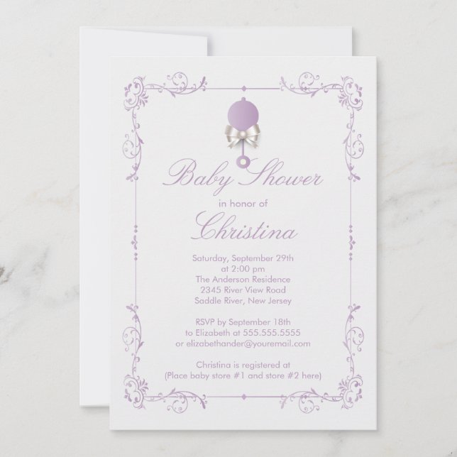 Elegant Baby Rattle Girl Baby Shower Invitation (Front)
