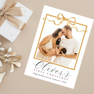 Elegant Baby´s First Christmas Photo Script Holiday Card