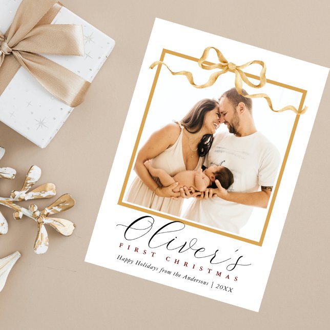 Elegant Baby´s First Christmas Photo Script Holiday Card (Creator Uploaded)