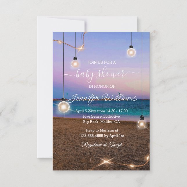 elegant baby shower beach lights tropical chic  invitation (Front)