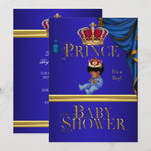 Elegant Baby Shower Boy Blue Little Prince Crown 2 Invitation